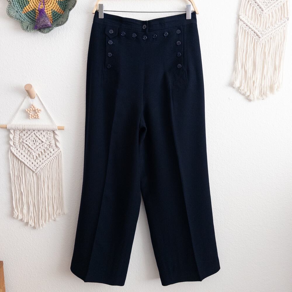 Lauren Ralph Lauren Navy Midnight Blue Worsted Wool Sailor Trouser Pant Size 12